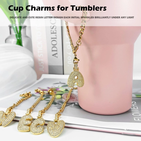 Hip Hop Copper Rhinestone Bubble Letter Cup Handle Charm Gold Plated Alphabet Tumbler Pendant Personalized Jewelry Accessory