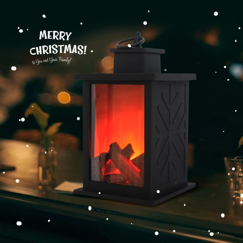 LED Fireplace Lantern Simulation Flame Lamp Retro Plastic Decorative Desktop Light For Christmas Holiday Indoor Home Room Decor