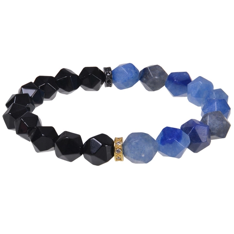 Faceted Natural Stone Beaded Bracelet With Copper Cubic Zirconia Spacers Yoga Meditation Healing Jewelry For Men