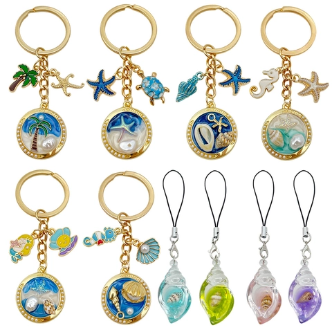 Ocean Theme Keychain Alloy Enamel Mermaid Starfish Sea Turtle Creative Novelty Bag Charm Pendant
