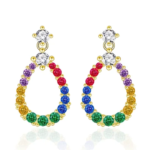 Teardrop Earrings With 925 Sterling Silver Earring Post Colorful Zircon Hollow Elegant Rainbow Jewelry For Women