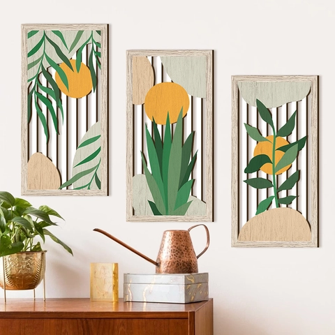 Bohemian Wood Wall Art Botanical Leaves Sun Abstract Geometric Hanging Decor For Bedroom Living Room Home Aesthetic