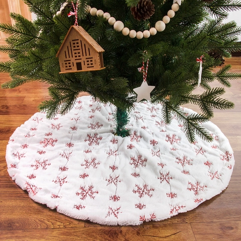 Christmas Tree Skirt White Plush Faux Fur Sequin Snowflake Embroidery Holiday Party Decoration Indoor Home Ornament