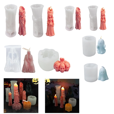 Halloween Skelet Bruid Bruidegom Siliconen Kaarsvorm DIY Handgemaakt Geest Pompoen Aromatherapie Zeep Ornament