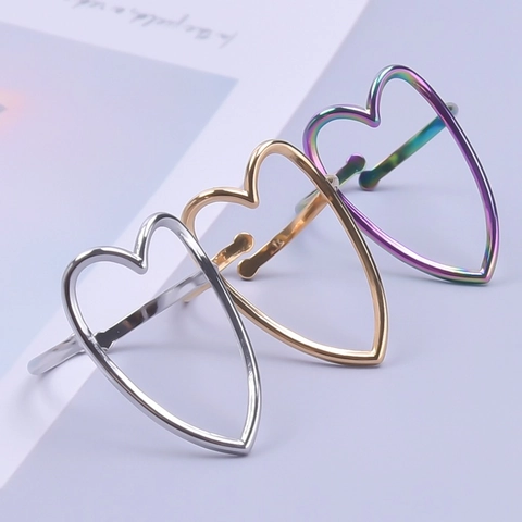 Anillo Abierto Corazón Acero Inoxidable Hueco Ajustable Minimalista Pulido Joyería Vintage Para Mujeres Hombres Regalo