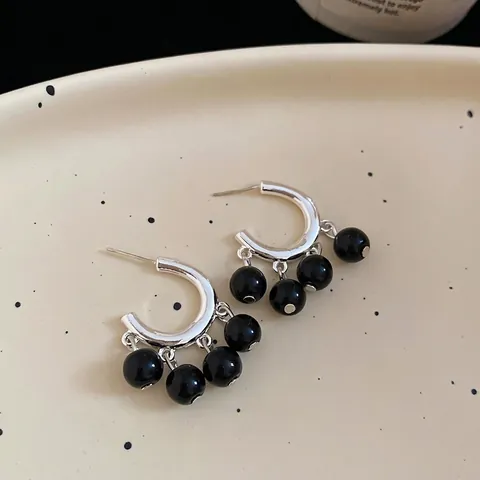 Orecchini A Cerchio Pendenti A Forma Di C Con Perline Di Vetro E Perno In Argento Sterling 925 Gioielli Retro Donna