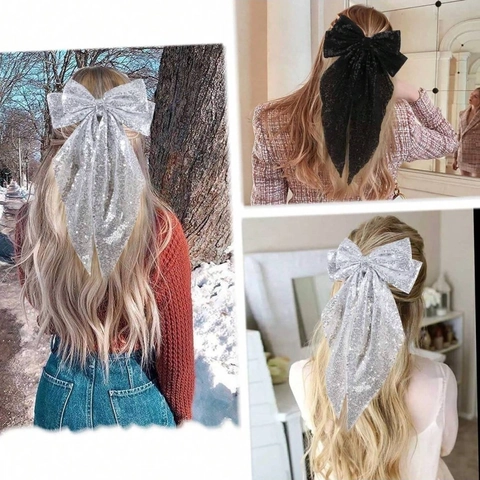 Grande Pince À Cheveux Noeud À Paillettes Surdimensionnée Coiffe Brillante Accessoires De Coiffure Mode Élégante Pour Femmes