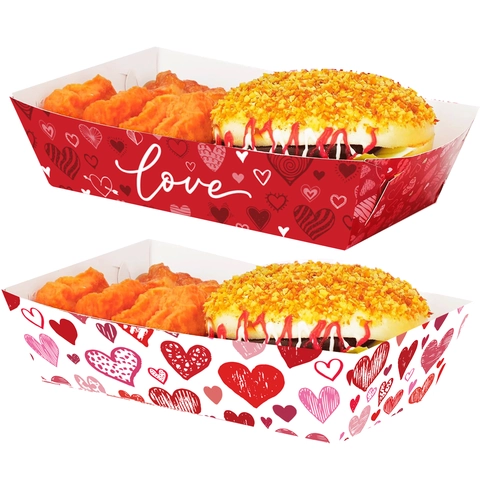 Vassoio Per Snack In Carta Monouso San Valentino Festa Cuore Amore Modello Popcorn Barca Scatola Contenitore Per Imballaggio Alimentare Per Picnic Banchetto Celebrazione