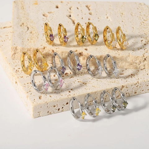 Marquise Zirkon Hoop Ohrringe Edelstahl 18K Vergoldet Bunte Edelstein Huggie Ohrringe Für Frauen Modeschmuck
