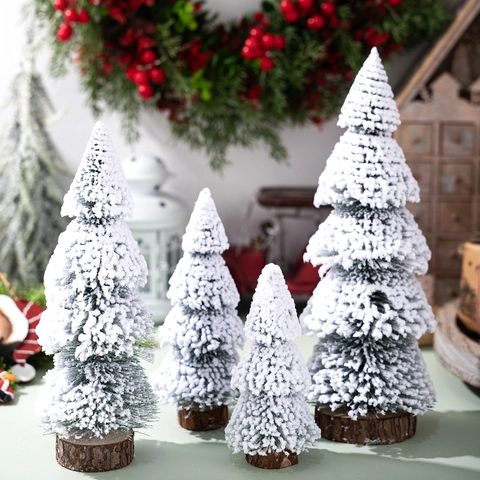 Mini Albero Di Natale Ornamento Da Tavolo Cedro Innevato Con Base In Legno Decorazione Festiva