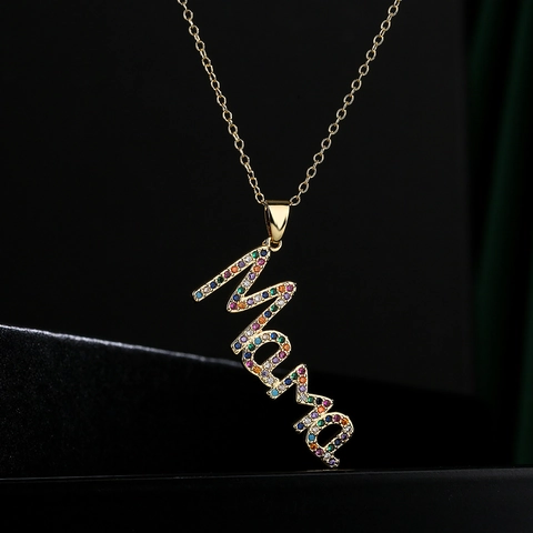 Mama Pendant Necklace Copper 18K Gold Plated With Zircon Inlay Mother Day Gift For Women Fashionable