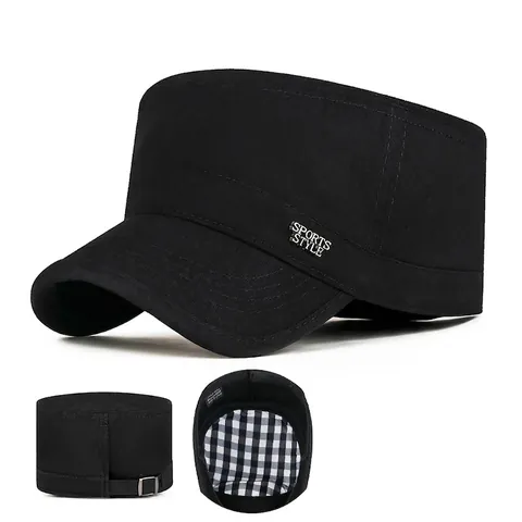Casquette Cadet En Coton Chapeau Militaire Ajustable Dessus Plat Protection Solaire Extérieur Décontracté Doublure