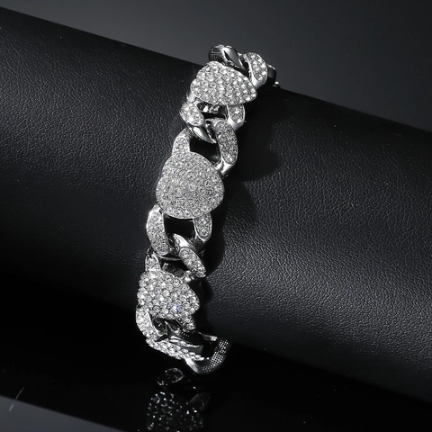 Luxus Legierung Strass Herz Panzerkette Armband Iced Out Bling Hip Hop Schmuck Für Party Alltag Unisex Accessoire