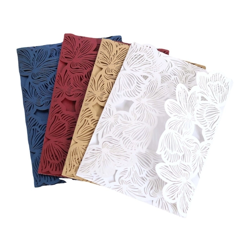 Laser Cut Floral Wedding Invitation Envelopes Hollow Out Pearl Paper Invitation Covers For Engagement Baptism Party