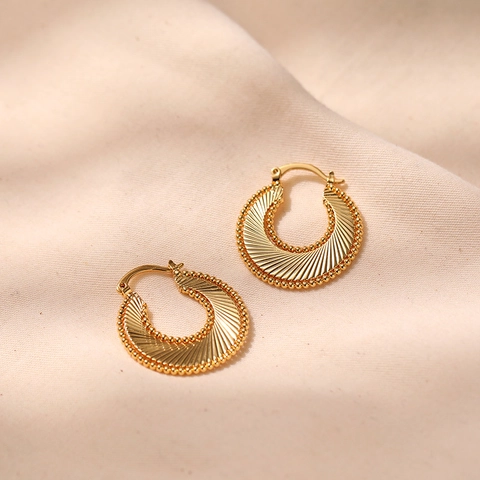 Retro 18K Vergoldete Messing Creolen Mit Spiralmuster Und Perlenrand Für Damen Minimalistischer Boho Schmuck