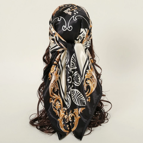 Vintage Square Scarf Satin Polyester Satin Feel Baroque Paisley Floral Print Elegant Large Neck Wrap Headscarf For Women