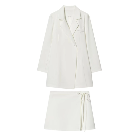 Completi Blazer E Minigonna Da Donna Manica Lunga Revers Bottone Singolo Ufficio Elegante Poliestere Tinta Unita