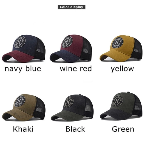 Cappello Da Baseball In Cotone Lavato Mesh Traspirante Cappello Trucker Distressed Vintage Lettera H Ricamata Protezione Solare