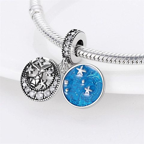 Ocean Theme Silver Plated Copper Shell Starfish Turtle Mermaid Rhinestone Charms Blue Enamel DIY Jewelry Making Pendants For Bracelet