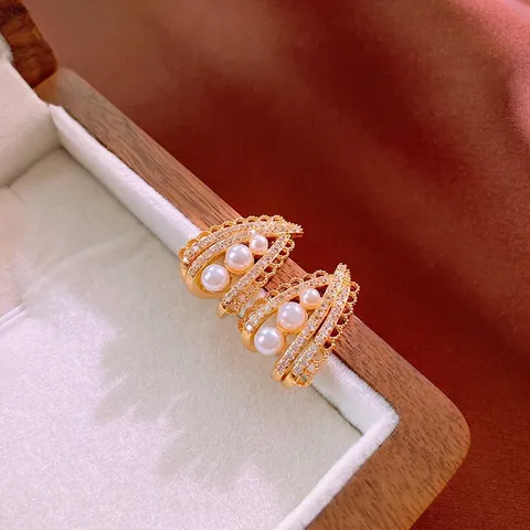 Orecchini Geometrici Con Künstliche Perle Rame Zircone Intagliato Retrò Stile Francese Elegante Gioielli Donna Con Perno In Argento