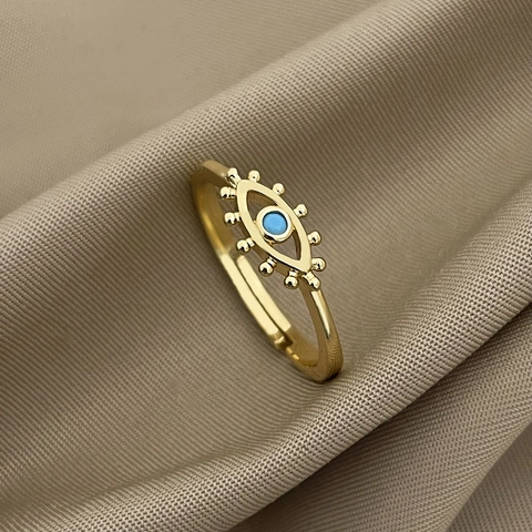 Evil Eye Offener Verstellbarer Ring 18K Vergoldetes Messing Blauer Zirkonia Hohles Design Modeschmuck Damen