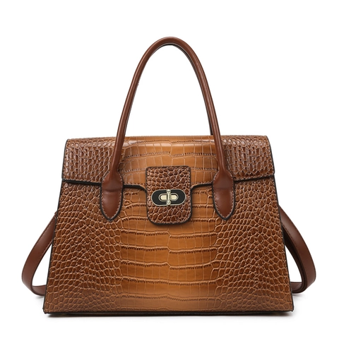 Women Handbag Crocodile Pattern Embossed PU Leather Large Capacity Tote With Metal Swivel Lock And Shoulder Strap