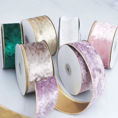 Velvet Ribbon With Gold Wired Edge For Christmas Tree Decoration DIY Bows Gift Wrapping Crafting