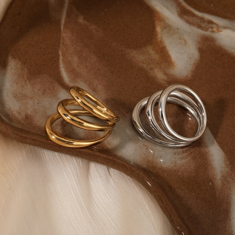 Anello A Fascia Geometrica Multistrato In Acciaio Inossidabile 316 Lucidato Impermeabile Gioielli Minimalisti Per Donna