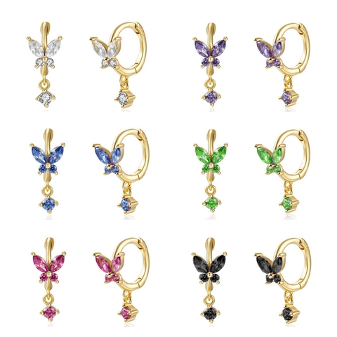 Orecchini A Cerchio Farfalla Con Zircone Gioielli In Rame E Perno In Argento Sterling 925 Accessorio Minimalista Delicato