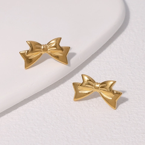 Pendientes De Botón De Lazo De Acero Inoxidable Minimalista Delicado Chapado En Oro De 18K Joyas Para Mujeres