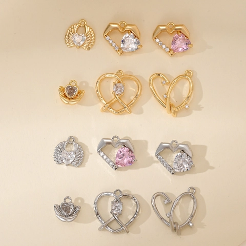 DIY Jewelry Making Heart Pendant Zirconia Angel Wing Metal Charms For Necklace Bracelet Earrings Gold Silver Plated Heart Pendants
