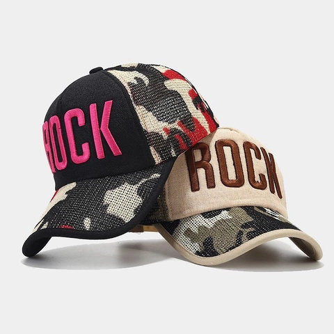 Berretto Da Baseball Ricamo Lettere Rock Camouflage Mesh Traspirante Protezione Solare Moda Esterna Regolabile