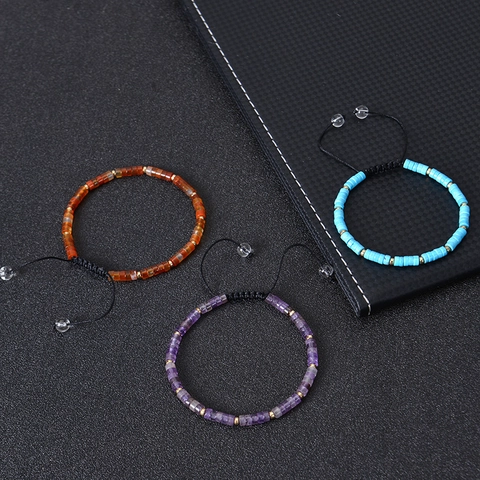 Multicolor Naturstein Edelstein Perlen Armband Gewebt Verstellbar Handgefertigt Boho Stil Modeschmuck Damen