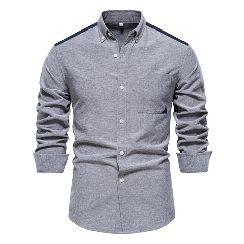 Men Oxford Shirt Cotton Polyester Blend Long Sleeve Color Block Button Down Collar Casual Daily Breathable Non-Iron Top