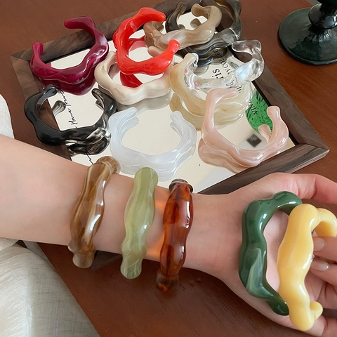 Brazalete De Acrílico Onda Irregular Geométrica Gruesa Resina Para Mujeres Joyas De Moda Retro De Tendencia
