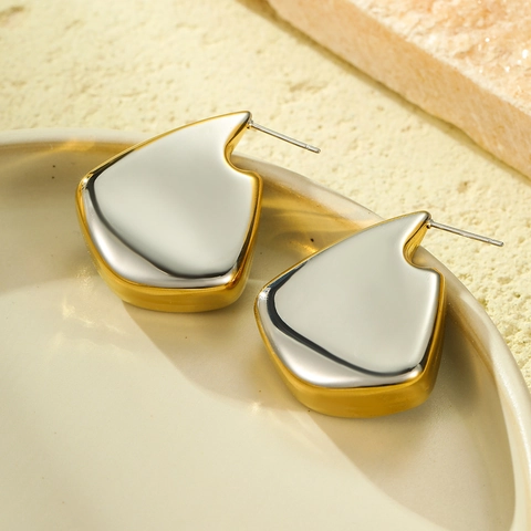 Geometrische Unregelmäßige Flosse Ohrstecker Zweifarbig Gold Silber Edelstahl Minimalistischer Schmuck Für Damen