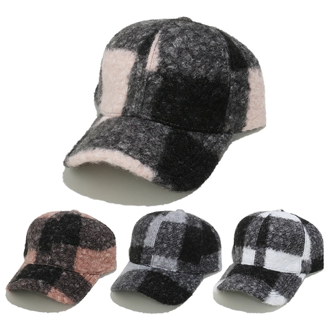 Berretto Da Baseball A Quadri Retrò Lana Di Agnello Poliestere Inverno Caldo Cappello Con Visera Sport All Aperto Regolabile Donna Uomo