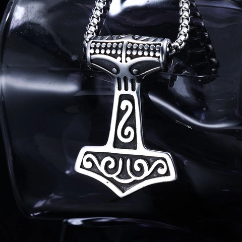 Collana Con Ciondolo Martello Mjolnir Acciaio Inossidabile Vintage Motivi Vichinghi Nordici Gioielli In Metallo Lucido Per Uomo