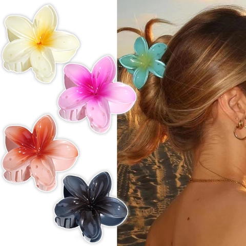 Flower Hair Claw Clip Resin Gradient Plumeria Shape Accessory Beach Vacation Y2K Retro Bohemian For Women