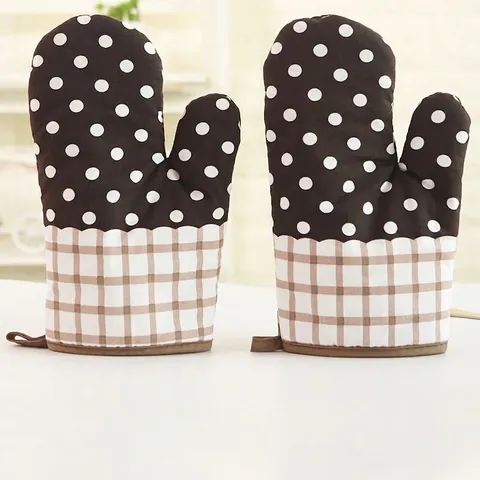 Guantes De Horno Resistentes Al Calor Algodón Espesado Lino Silicona Antideslizante Cocina Hornear Microondas Floral Plaid