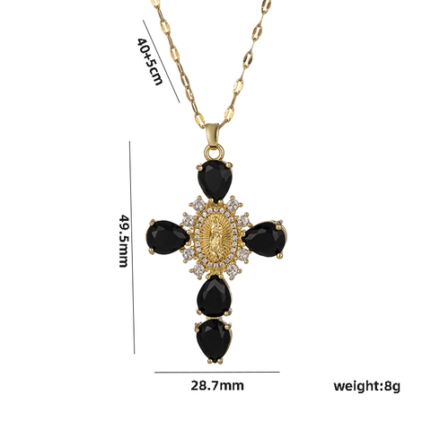 Maagd Maria Kruis Hanger Ketting Titanium Staal Cubic Zirconia Waterdruppel Edelsteen Religieuze Sieraden Voor Vrouwen
