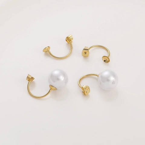 Chiusure Per Orecchini A Forma Di C Con Vassoio Di Künstliche Perle Rame Placcato Oro 14K Per Creazione Gioielli Fai Da Te