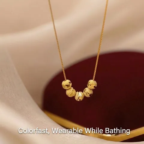 Collana Con Pendente A Perle Tonde In Acciaio Inossidabile Placcato Oro Testurizzato Satinato Portafortuna Gioielli Donna