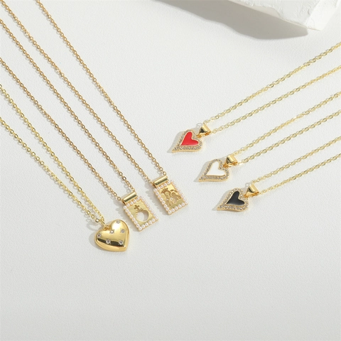 Collana con Pendente a Cuore in Rame Minimalista Vintage Francese per Donna Gioielli in Smalto Zirconia Perla Artificiale Oro