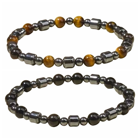 Natural Stone Beaded Bracelets Tiger Eye Lava Malachite Hematite Elastic Adjustable Fashion Jewelry For Men