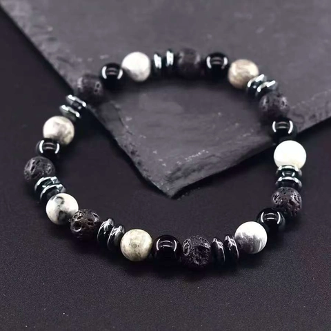 Natural Tiger Eye Lava Rock Beaded Bracelet For Men Handmade Healing Energy Yoga Stretch Jewelry Stone Gifts