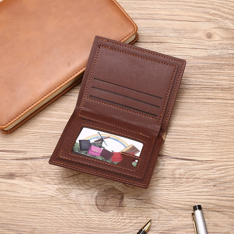 Men Bifold Wallet PU Leather Slim Short Card Holder With Photo Window Business Casual Multi Slot Purse For Male