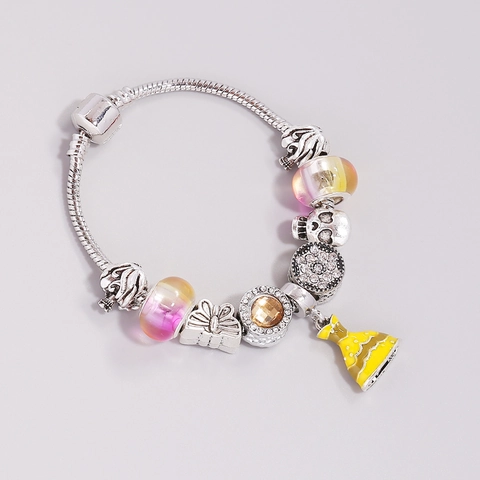 Bracelet À Charmes Alliage Perles De Verre Pendentif Fleur Chaîne Serpent Bijoux Mode Cadeau Tendance Femmes Filles