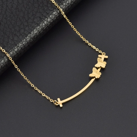 Smile Butterfly Necklace Titanium Steel Rose Gold Plated Fashion Jewelry For Women Elegant Clavicle Chain