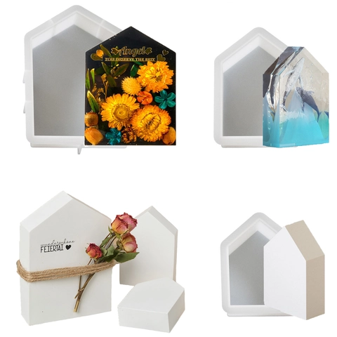 House Shape Silicone Mold For Resin Casting Candle Making DIY Craft Plaster Bookend Home Decor Accessory Transparent